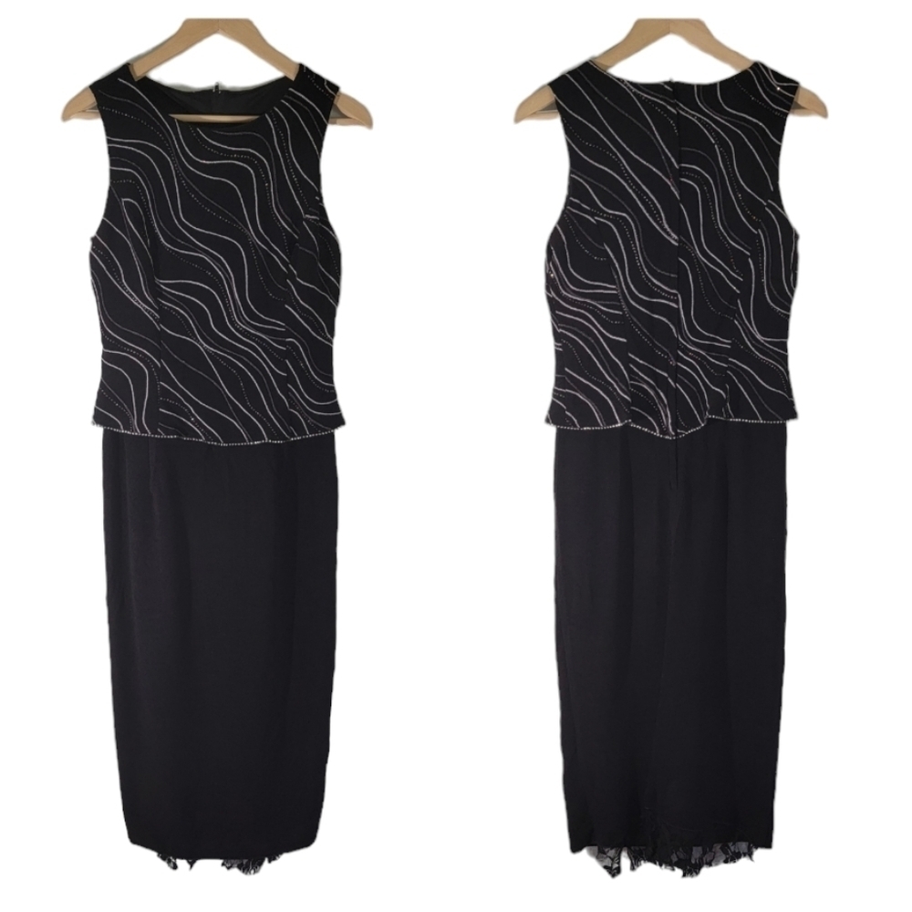 VTG Scott McClintock Women's Black/White Sequin Cocktail Dress Sz 12 Sleeveless